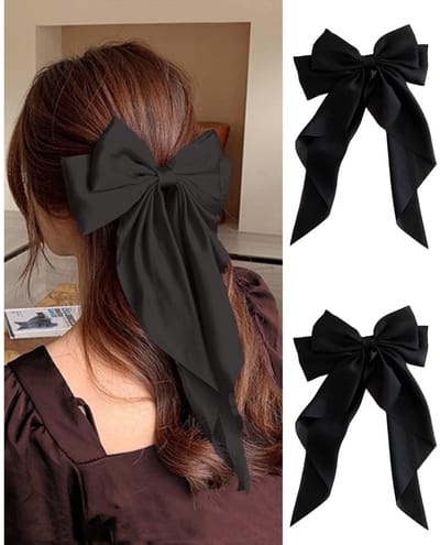 EXCITAT Strik haarspeld - Grote strik haarspeld - Effen strik haarspeld - Geschikt voor meisjes en dames haaraccessoires - Zwart - 2 stuks