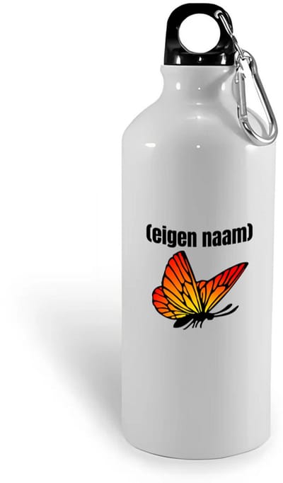 Hacebo® - oranje vlinder met eigen naam waterfles - Vlinder - dieren liefhebber - iemand die houdt van vlinders - verjaardag - cadeau - kado - geschenk - water fles - 400ML