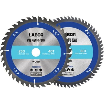Labor HM cirkelzaagblad hout 250x30x2,8mm - 40,60T (2 Stuks)
