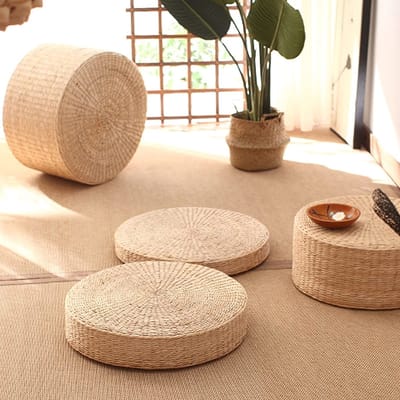 Fine Asianliving Poef Handgevlochten Naturel Lisdodde D50xH20cm Chinese Meubels Oosterse Kast