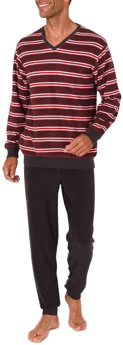 Heren pyjama in badstof met manchetten in een stijlvolle blokstreep-look - ook in oversize
