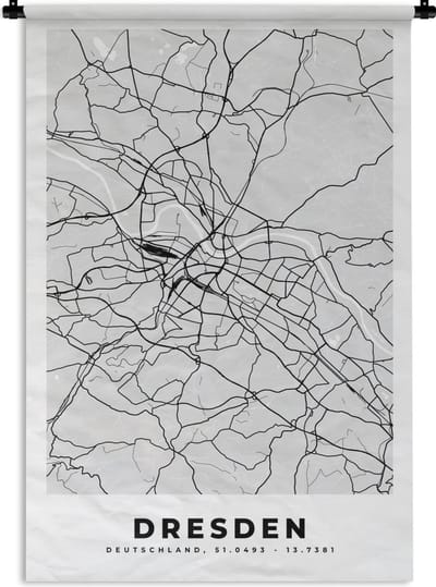 Wandkleed - Wanddoek - Duitsland - Kaart - Dresden - Stadskaart - Plattegrond - 120x180 cm - Wandtapijt