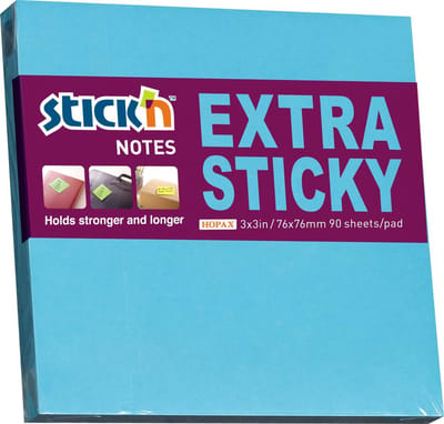 Stick'n sticky notes - 76x76mm - Extra Sticky - Neon Blauw - 90 Memoblaadjes