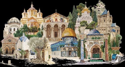 Thea Gouverneur - Borduurpakket met telpatroon - 533.05 - Voorgesorteerde DMC Garens - Jerusalem Israël - Zwart Aida - 79 cm x 50 cm - DIY Kit