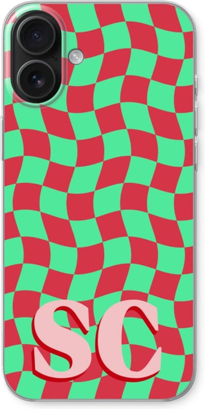 Gepersonaliseerd - Case Company® - Hoesje geschikt voor iPhone 16 Plus hoesje - Grid Monogram - Soft Cover Telefoonhoesje - Bescherming aan alle Kanten en Schermrand