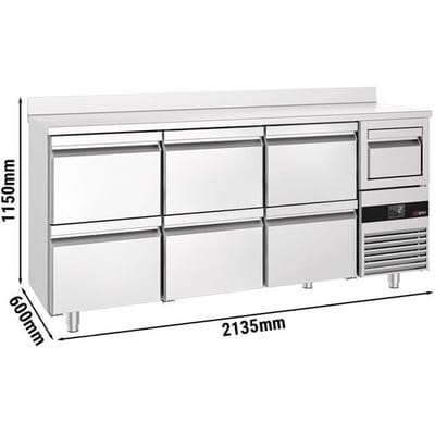 GGM Gastro Bar- & Getränkekühltisch PREMIUM - 2130x600mm - mit 6 Schubladen 1/2, Aufkantung & Ausklopfer für Kaffee
