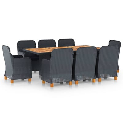 vidaXL - 9-delige - Tuinset - met - kussens - poly - rattan - donkergrijs