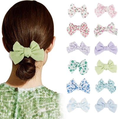 12 Stuks Alligator Haarspeldjes met Bloem en Aardbei Patroon in 12 Kleuren voor Vrouwen en Meisjes, Decoratieve Haaraccessoires met Strik en Lint