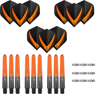 Darts Set - 18-delig - Maxgrip - 3 sets - dart shafts - zwart-oranje - medium - 3 sets - Vista-X - dart flights