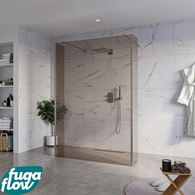 FugaFlow Eccelente Vetro Vrijstaande inloopdouche badkamer - 140x200cm - Rookglas - antikalk - 8mm veiligheidsglas - 2 zijwanden 30cm - met wandarmen en hoekprofielen - Gunmetal -