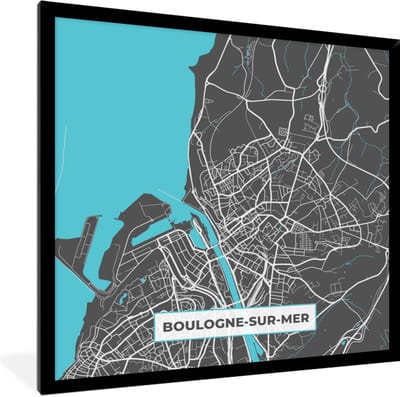 Fotolijst incl. Poster - Boulogne-sur-Mer - Frankrijk - Plattegrond - Stadskaart - Kaart - 40x40 cm - Posterlijst