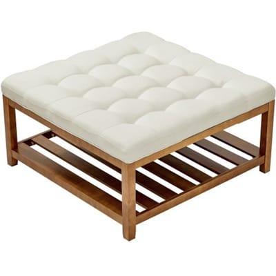 VEVOR Vierkante Salontafel (875 X 875 X 445 Mm) Met Massief Houten Opbergplank, Massief Gestoffeerde Voetenbank Met Linnen Voetenbank voor Slaapkamer/Woonkamer, 181,44 Kg, CrèMewit