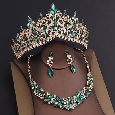 Luxe Kroon Bruidssieradensets voor Vrouwen Tiara's en Ketting Oorbellen Prom Bruidssieradenset Accessoires voor Trouwjurk gray