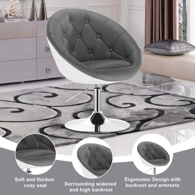 Loungestoel draaibaar verstelbaar - Novihome Luxe Comfort Chair met Armleuningen, Kunstleer & Fluweel, Modern Design, 360° Draaibaar, Hoogte Verstelbaar 45-57 cm, Grijs/Wit, Ergonomisch & Multifunctioneel