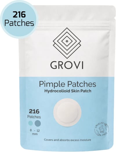 Grovi Premium Pimple Patch 216 Stuks - Puisten Verwijderaar - Acne Patches - Hyrdocolloid - Emergency Dots - Anti Mee-eters - 8 & 12MM