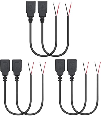 Dailygoods - Pigtail Kabel - USB 2.0 - 30cm - 12V/3A - 2 Pin Bare Wire - Geschikt voor diverse toepassingen - Kleur: zwart
