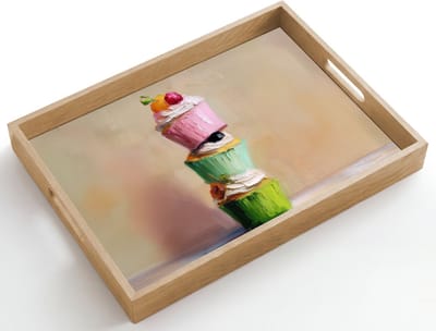Dienblad hout 50x35 cm - Schootdienblad - Cupcakes - Gestapeld - Kleurrijk - Fruit - Borrelplank rechthoek - Plateau dienbladen