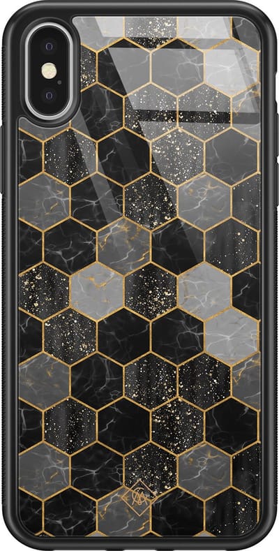 Casimoda® hoesje - Geschikt voor iPhone Xs - Hexagons Zwart - Luxe Hard Case Zwart - Backcover telefoonhoesje - Zwart