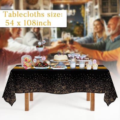 Tafelkleden Rechthoekig - Wegwerp Plastic - Feestelijke Decoratie - Set van 3 - 137 x 274 cm - Zwart Goud