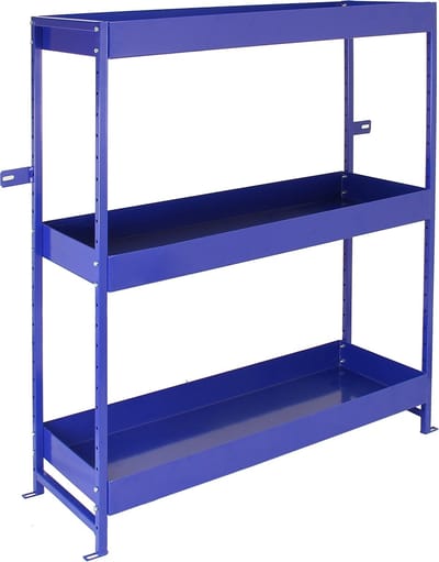 Metalen bestelwagenrek - blauw - h116,5 cm - 3 schappen, 2 verstelbaar