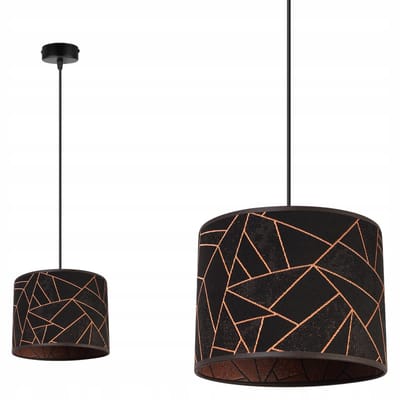 Light-Home Werona – Plafondlamp – Zwart met Koper – Stoffen Kap – In Hoogte Verstelbaar