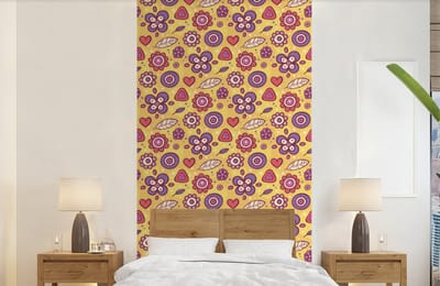 Behang - Fotobehang Patroon - Bloemen - Paars - Oranje - Breedte 120 cm x hoogte 240 cm