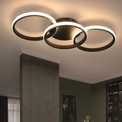 NETTLIFE Plafondlamp LED - rond - zwart - 3-Lichts - 3000 Warm wit Licht - Metaal - 36W - Moderne Keukenverlichting - voor Woonkamer | Slaapkamer | Eetkamer - 60cm