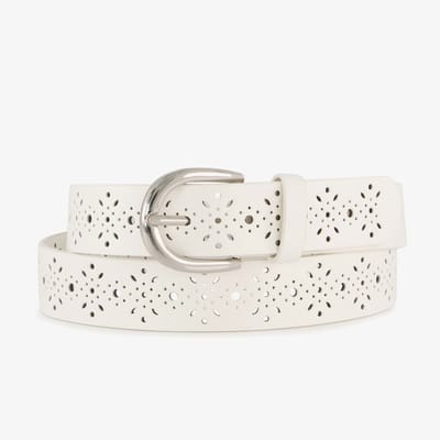Dames riem met perforaties en studs beige - Maat 85