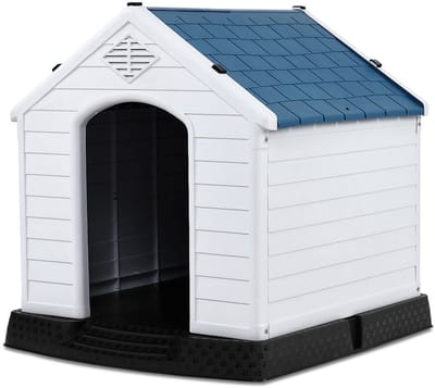 Hondenhok - Buiten - Bench - Ren - Weerbestendig - Kennel - Rek - Blauw en wit