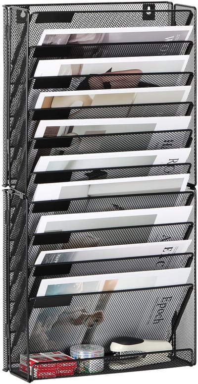 10 Tier Mesh Muur File Organizer A4 Papier Opslag Wandmontage Document Houder Stationaire Organisator Bureau Nette Leveringen in Lade voor Kantoor Thuis School, Zwart