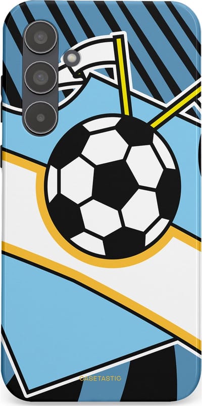 Casetastic hoesje geschikt voor Samsung Galaxy A55 - Dubbellaagse bescherming - Kampioensbal - Fashion Case - Lichtblauw Zwart Wit