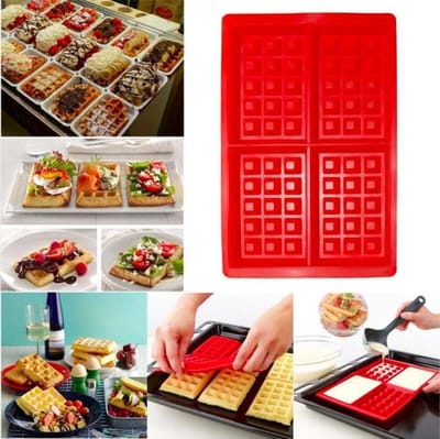 *** Siliconen Wafelvorm - Wafelijzer - Siliconen bakvormWafelijzer - 4 Wafels - Siliconen - Bakvorm in opvallend rood - van Heble® ***