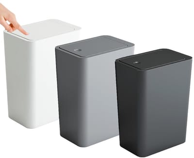 Narrow 10L Afvalbak met Deksel - Geurvrije Prullenbak voor Keuken, Badkamer en Kantoor - Set van 3 Stuks in Zwart, Wit en Grijs