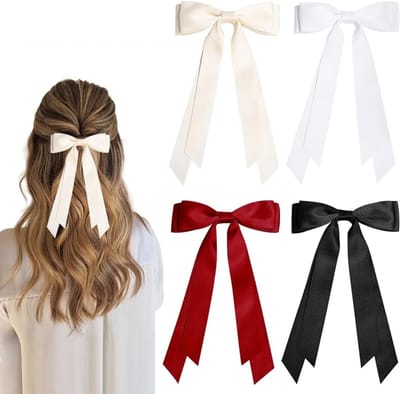 Elegante Haarstrikken voor Vrouwen - Satijnen Haaraccessoires met Lange Ribbons, Vintage Haarclips voor Meisjes en Vrouwen