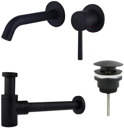FugaFlow Eccelente Sobrado Badkamer Slim Wastafelkraanset - inbouw wastafelkraan - klikwaste plug - verlaagde design sifon - Mat zwart