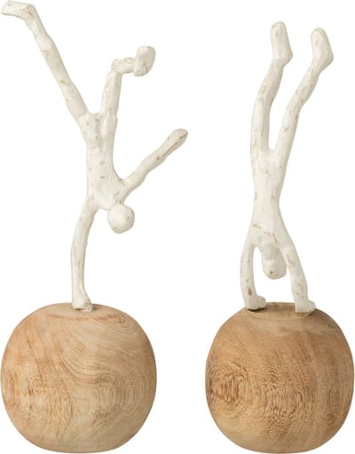 J-Line decoratie Figuur Op Handen - polyresin/hout - naturel/wit - 2 stuks
