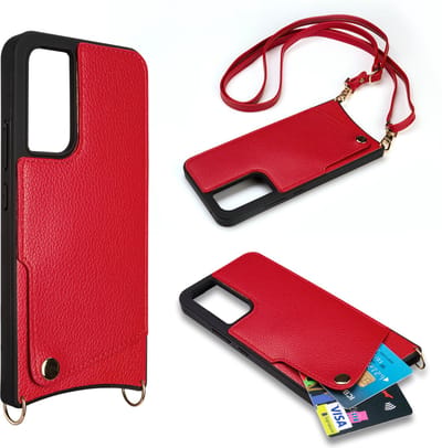 Casemania Hoesje Geschikt voor Samsung Galaxy A54 - Back Cover met Draagkoord - Pasjeshouder Hoes met Bandje - Crossbody Telefoonhoesje - Lanyard Case - Rood