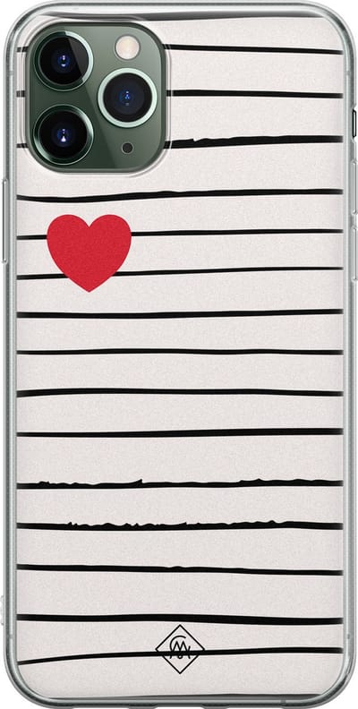 Casimoda® hoesje - Geschikt voor iPhone 11 Pro Max - Heart Queen - Siliconen/TPU telefoonhoesje - Backcover - Gestreept - Bruin/beige