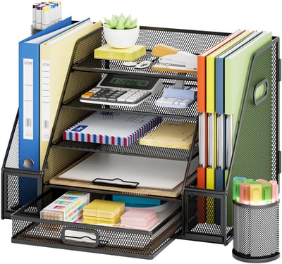 Unyqoos® Bureau-organizer met Meerdere Opbergmogelijkheden voor Kantoorbenodigdheden, Brieven en Tijdschriften