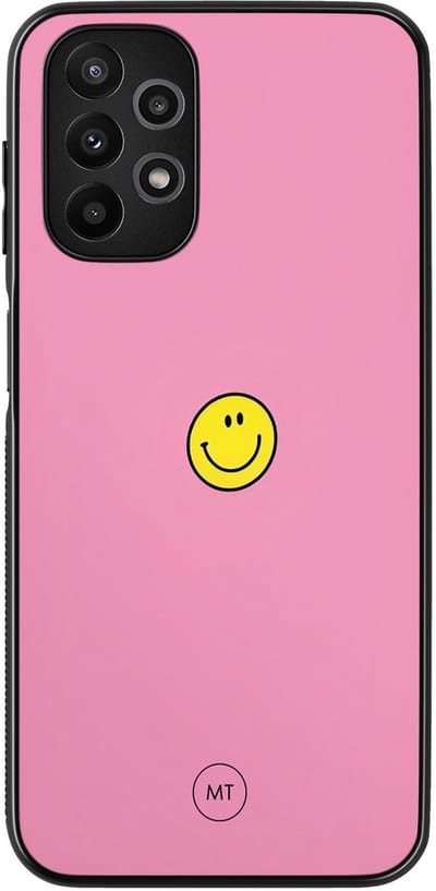 Hoesje geschikt voor Samsung Galaxy A13 4G - Pink smiley - TPU Hard Case Backcover - Roze - Mooie Telefoonhoesjes