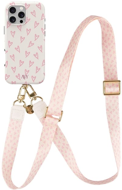 AVY Hoesje Met Telefoonkoord | Geschikt voor Apple iPhone 16 Pro | Compatibel met MagSafe | Hard Shell Back Cover | Stijlvol Bijpassend Koord 130CM | Cupid Blush | Roze
