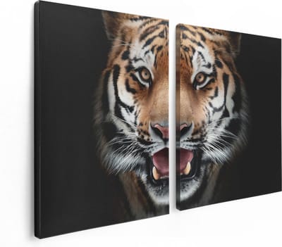 Artaza Canvas Schilderij Tweeluik Tijgerkop - Tijger - 120x80 - Foto Op Canvas - Canvas Print