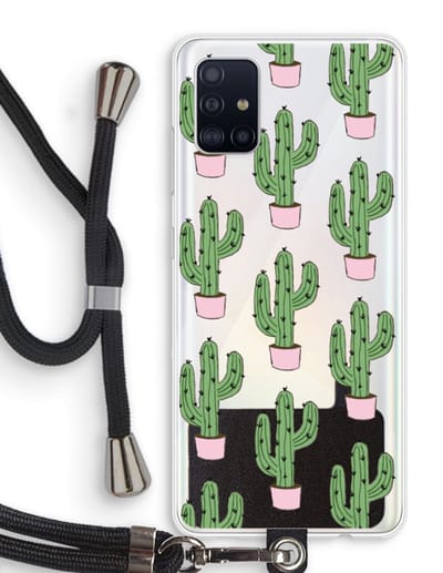 Case Company® - Hoesje met koord geschikt voor Samsung Galaxy A51 4G hoesje met Koord - Cactus Lover - Telefoonhoesje met Zwart Koord - Bescherming aan alle Kanten en Over de Schermrand