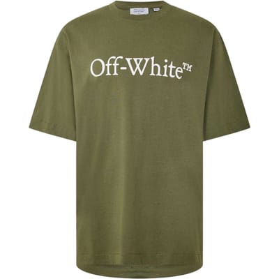 Off White Heren-T-shirt met ronde hals en boekachtige letters (Mos/Wit)