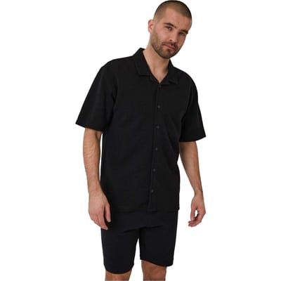 Threadbare Heren Embley Effen Relaxed Fit Shirt (Zwart)