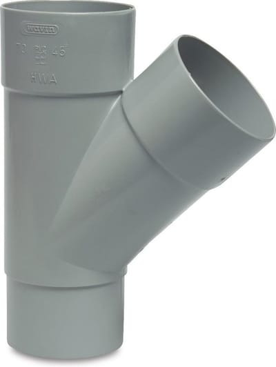T-stuk 45° PVC-U 70 mm lijmmof x lijmmof x verjonging grijs