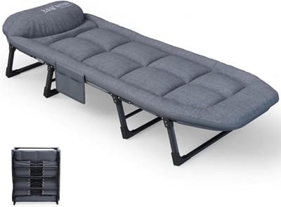 Opvouwbaar Kampeerbed - Veldbed met matras - Buiten Ontspannen - 6-standen rugleuning - 190x68x32cm - Naturel