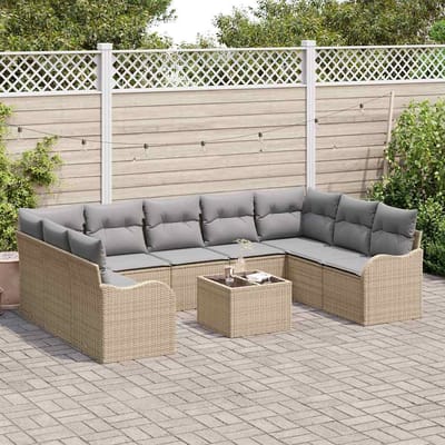 vidaXL - Tuinbank - Set - 10 - st - Beige - en - Lichtgrijs - poly - rattan