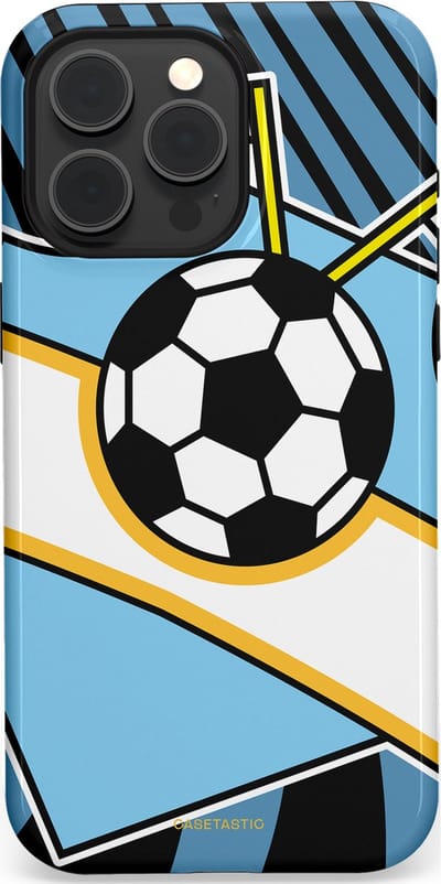 Casetastic hoesje geschikt voor Apple iPhone 15 Pro Max - MagSafe - Dubbellaagse bescherming - Kampioensbal - Fashion Case - Lichtblauw Zwart Wit