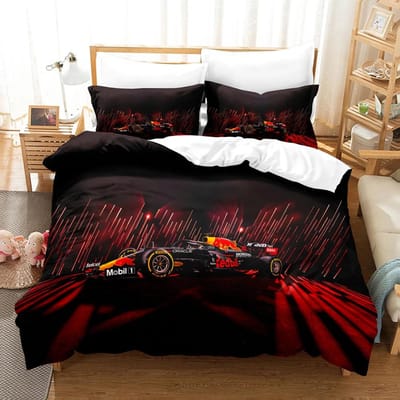Formula Raceauto Beddengoed Sets 3D Kinderen Dekbedovertrek Set Met Kussensloop Eenpersoons Tweepersoons Queen King Beddengoed Bedlinnen Voor Jongens Meisjes AU Queen(210x210cm)